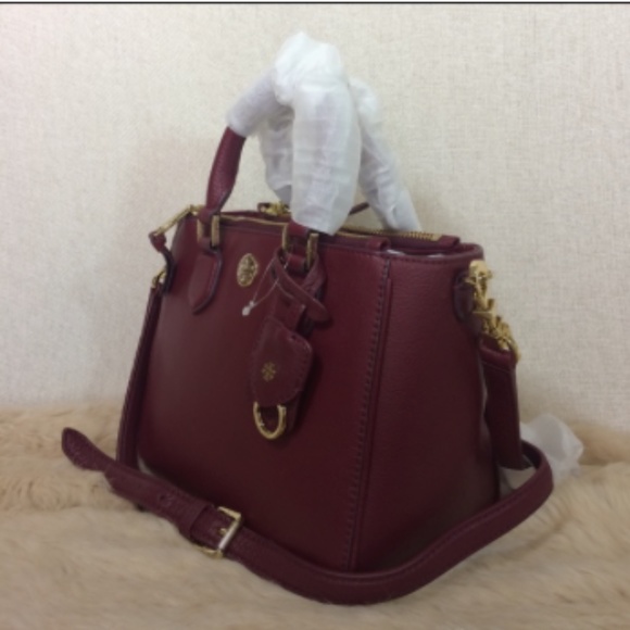 NEW Tory Burch Robinson Wine Red Pebbled Leather Mini Square Tote/Crossbody Bag - Picture 5 of 16